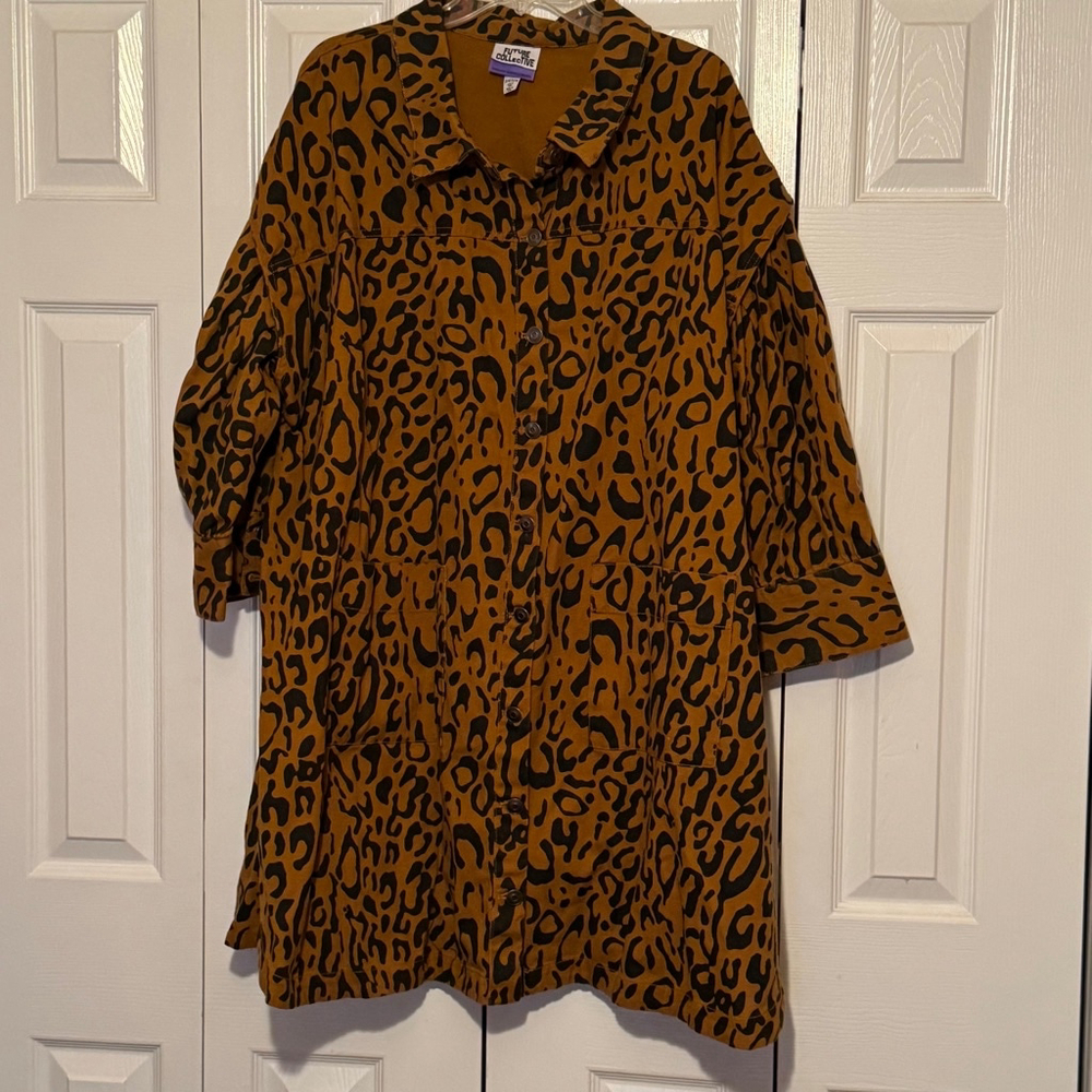Future Collection Plus Size Leopard Print Utility Denim A-Line Dress 20W/22W